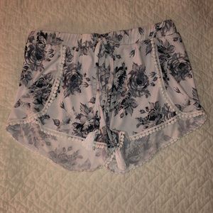 White Floral Print Shorts